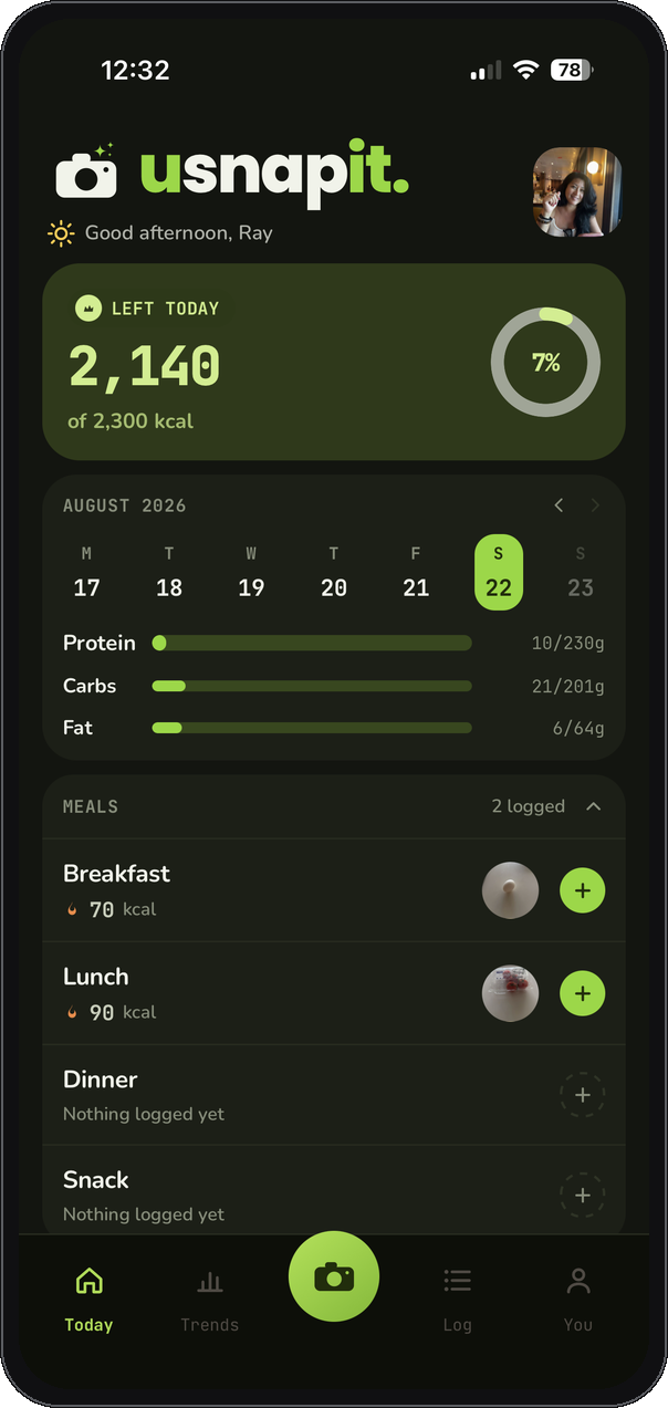 The Today screen in dark mode